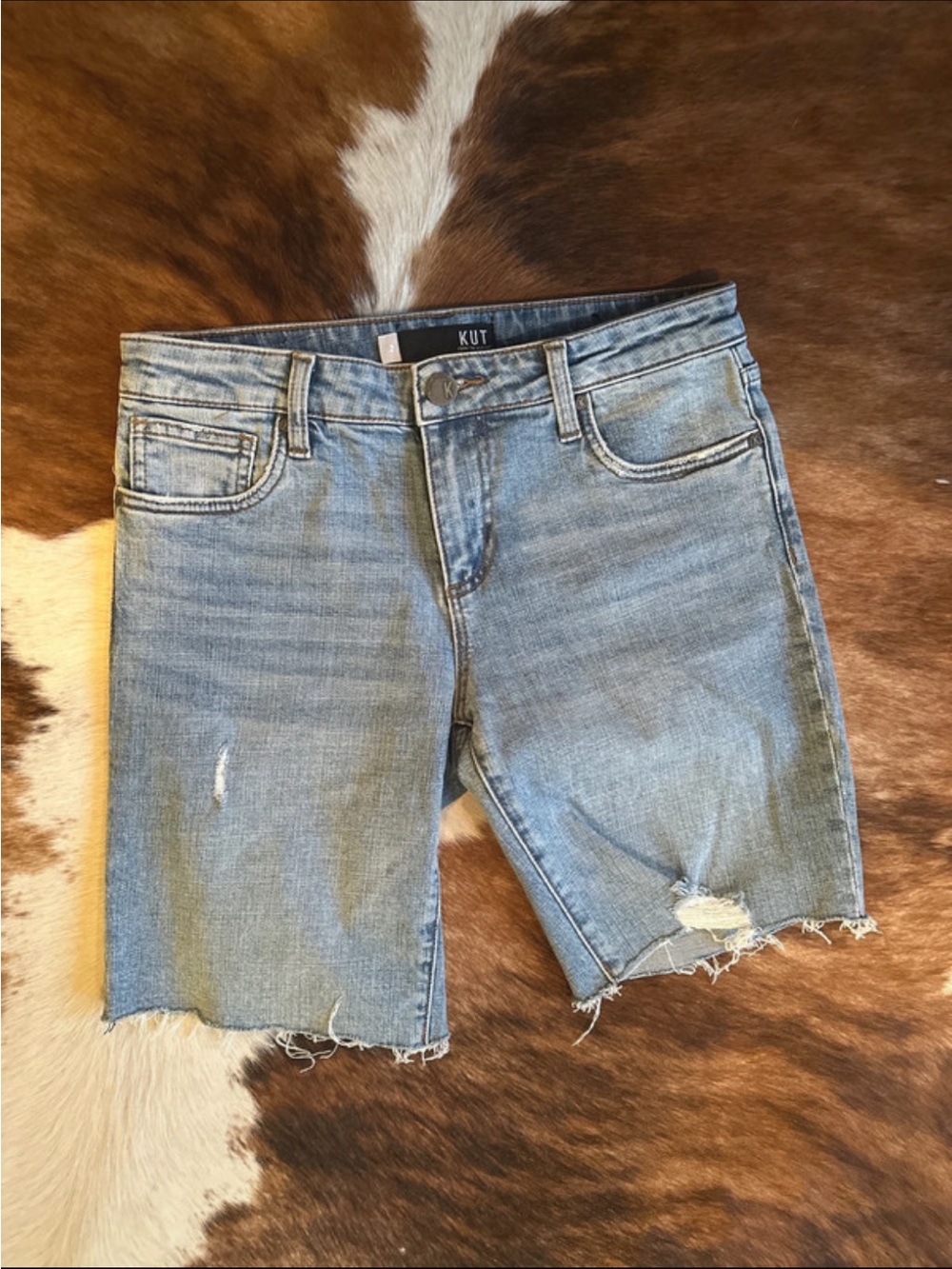 Kut from the Kloth Light Wash Distressed Denim Bermuda Shorts